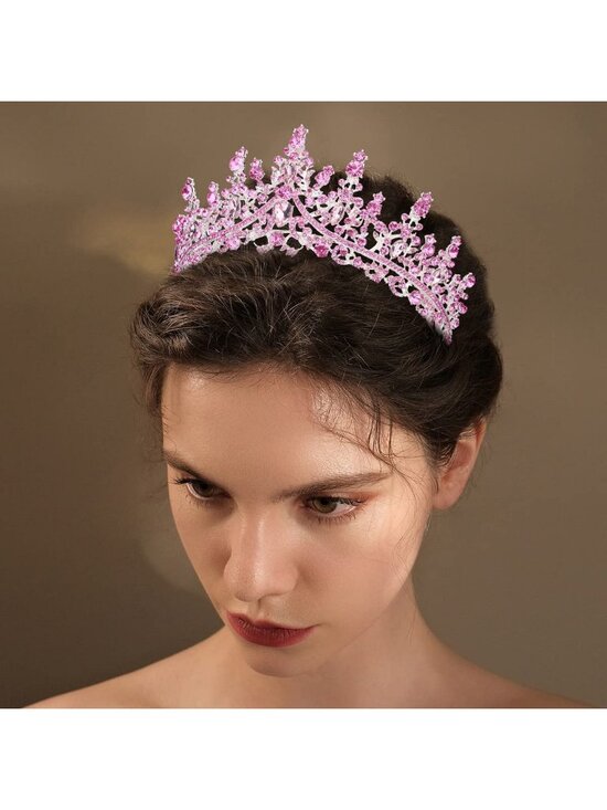 Women\'s Pink Crystal Queen Crown Tiara Wedding Princess Prom Headpiece main image 5